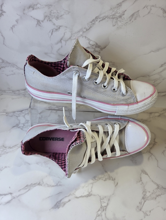 Converse Shoes - Converse Low Top Canvas Sneakers - Light Gray with Pink Accents(B19)